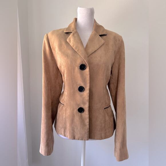 Vintage ‘00s Studio I Tan Faux Suede Single Breasted Blazer - Picture 2 of 6